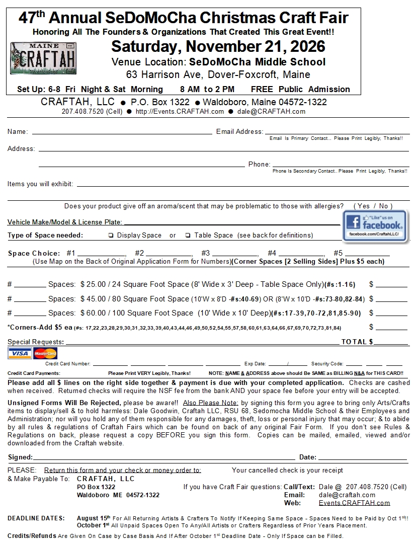 SeDoMoCha Christmas Craft Fairs Application