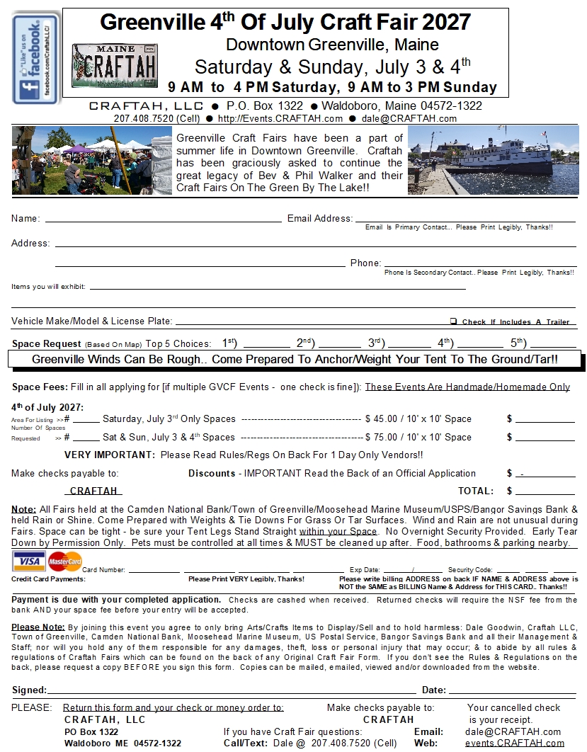 Greenville Craft Fairs 4th of July Application