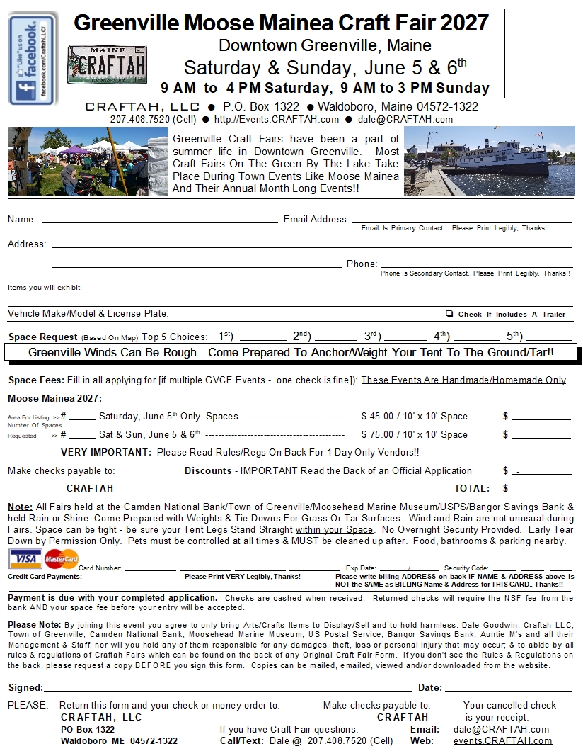 Greenville Craft Fairs Moosemainea Application
