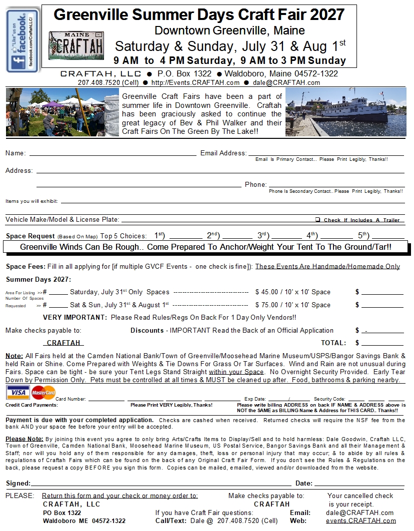 Greenville Craft Fairs Application